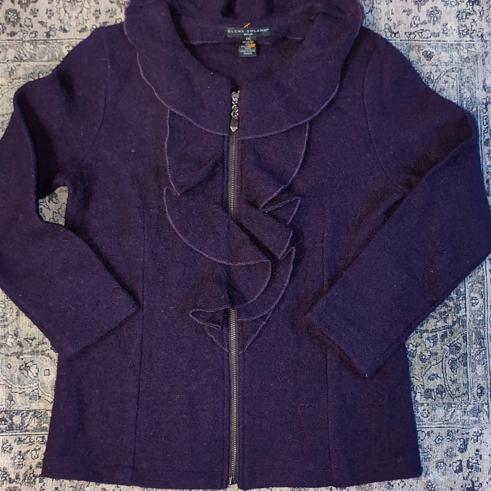 Vintage 100% Boiled Wool Ruffle Jacket By Elena Solano